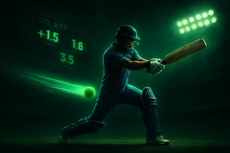 Cricket Power Shot Batsman in blue jersey hits shot with neon trail, digital odds